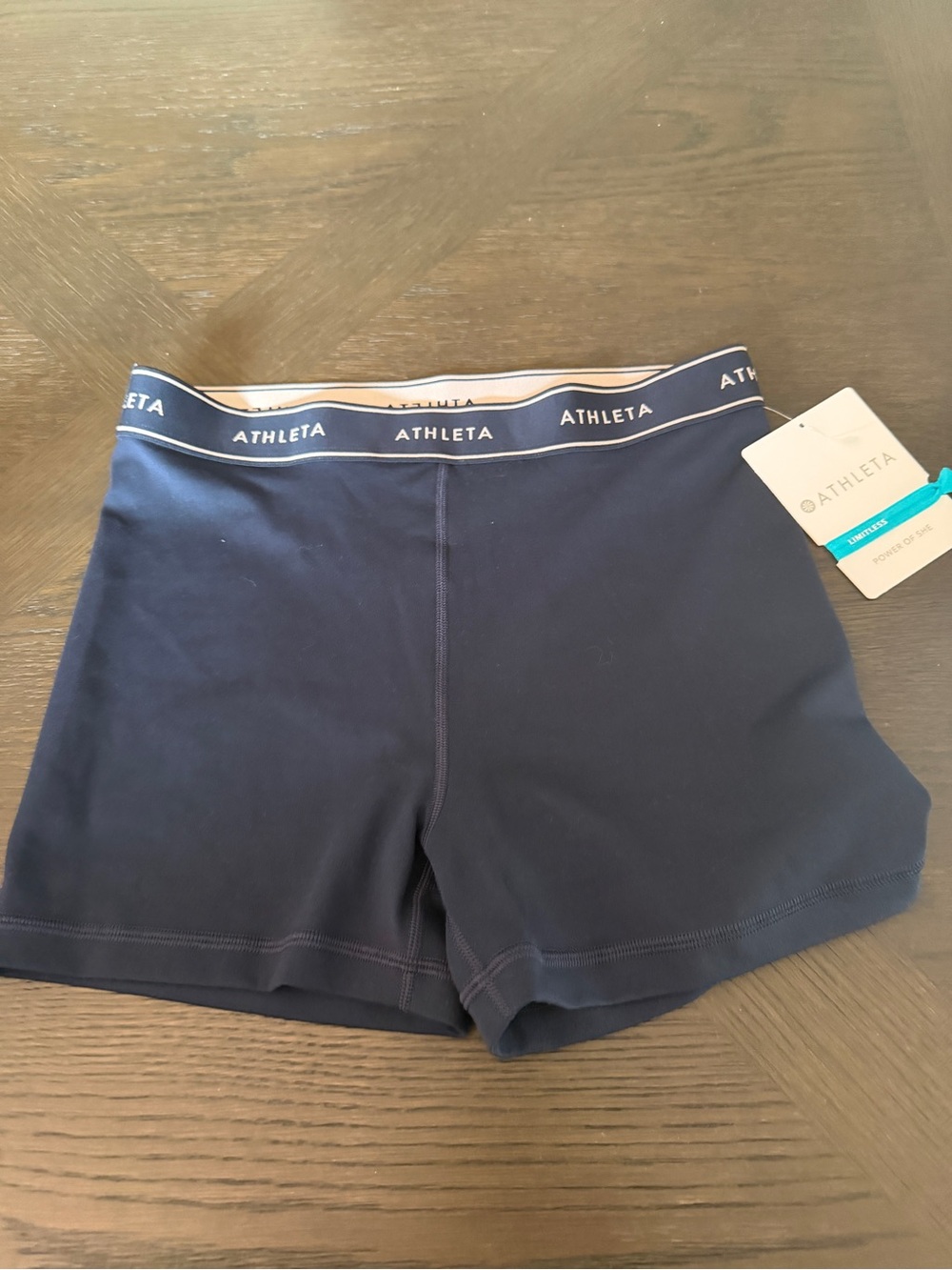 Athleta Navy Logo-Waist Performance Shorts